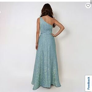 Fashion Nova One-Shoulder Lace Gown in Pale Blue